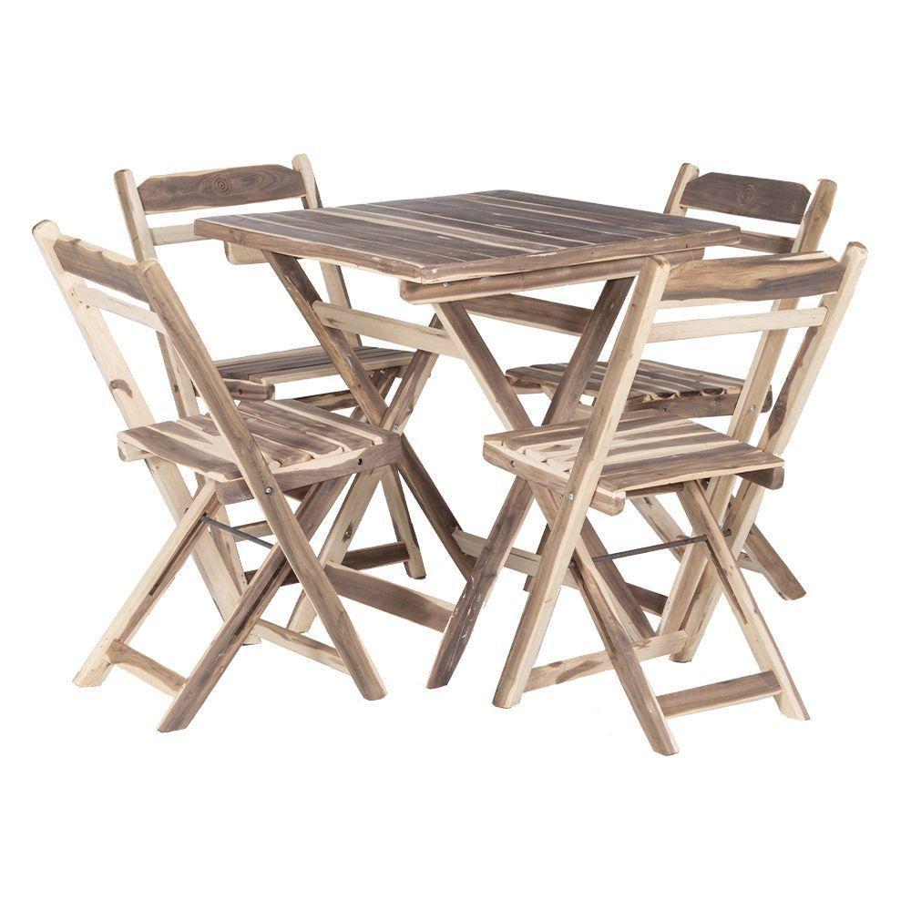 Conjunto Mesa Dobrável Com 4 Cadeiras 100% Madeira De Lei Ypê Natural - 1
