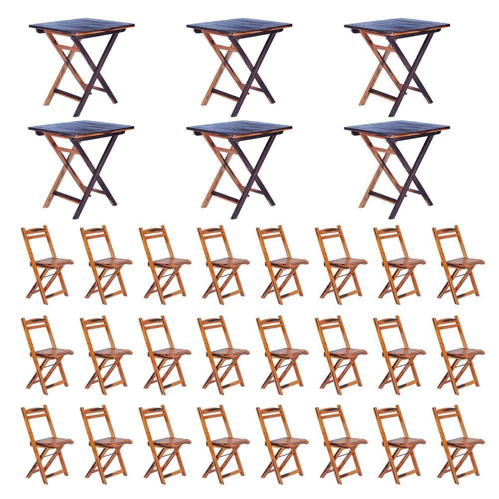 Conjunto 6 Mesas Dobráveis Com 24 Cadeiras 100% Madeira Maciça Ypê Cerejeira - 2