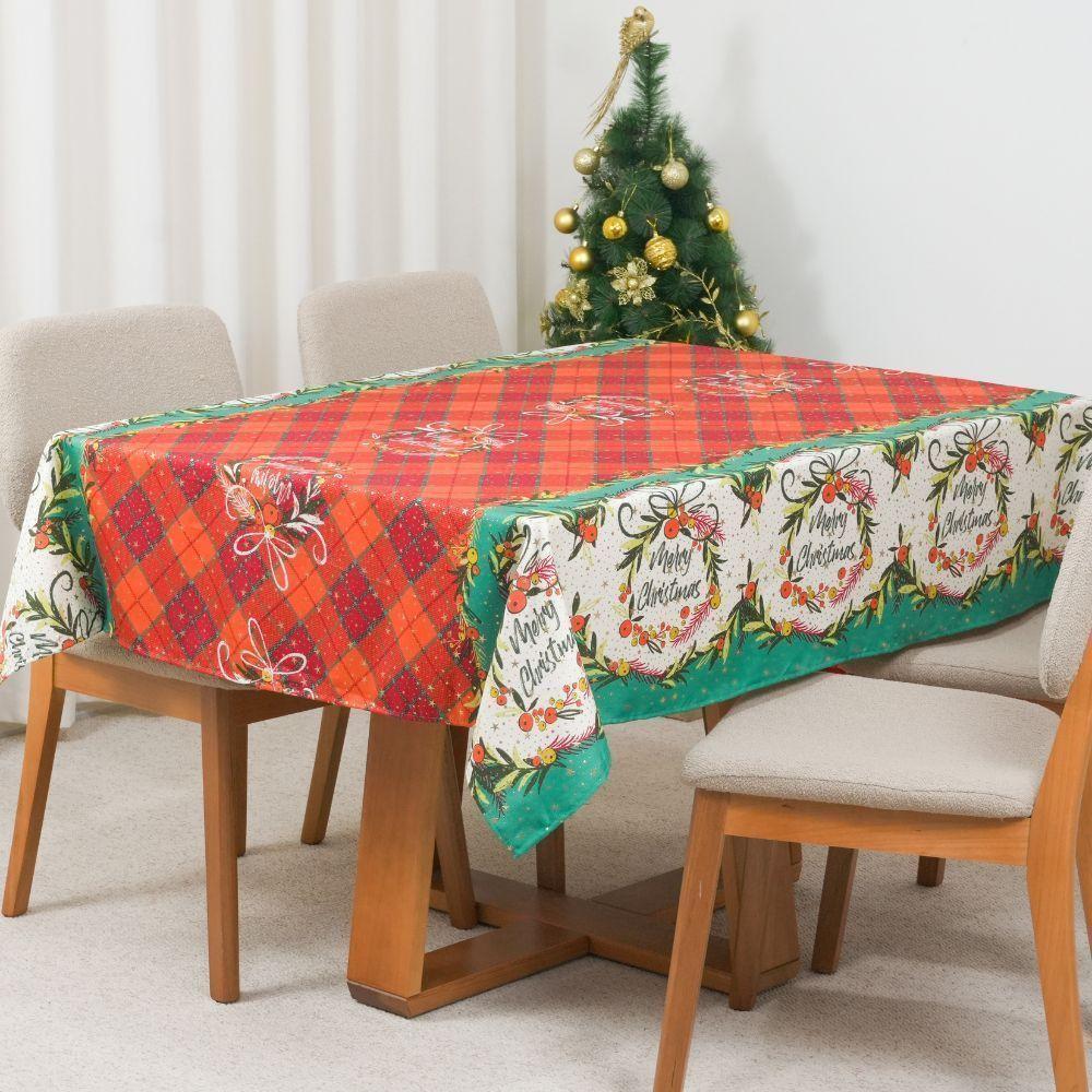 Toalha De Mesa Estampada Brilhare 1 Peça 1,45m X 1,45m 4 Lugares 100% Poliéster Tecido Oxford Natal - Estampa 2 Verde - 8