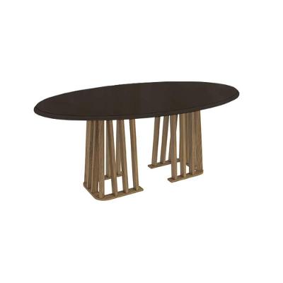 Mesa Para Cozinha Alteia Com Tampo Madeirado Com Vidro 180x105cm Nogueira Preto Fosco Kappesberg