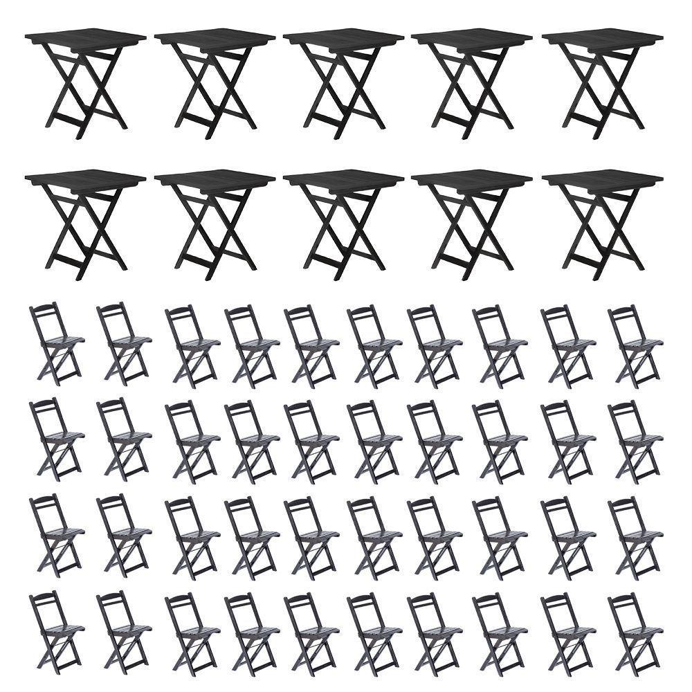 Kit 10 Mesas Dobráveis Com 40 Cadeiras 100% Madeira Maciça Ypê Preto - 2