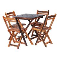 Kit Mesa Dobrável Com 4 Cadeiras 100% Madeira De Lei Ypê Cerejeira - 1