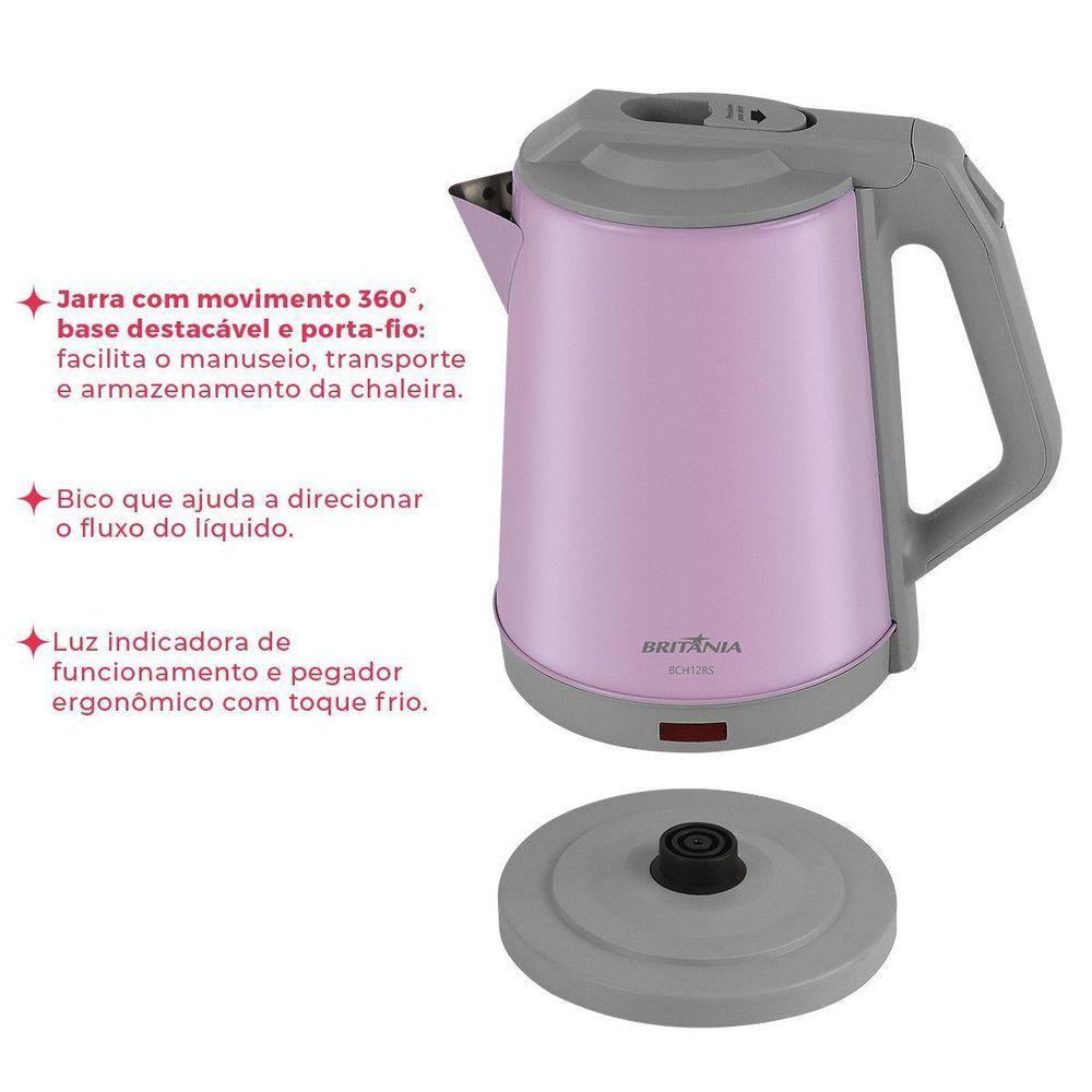 Chaleira Elétrica Rosa Britânia 1,9L Inox BCH12RS 110V - 10