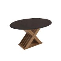 Mesa De Sala Jantar Graviola C- Tampo Madeirado C- Vidro 105x180cm Nogueira-preto Fosco-vidro Preto - Kappesberg - 1