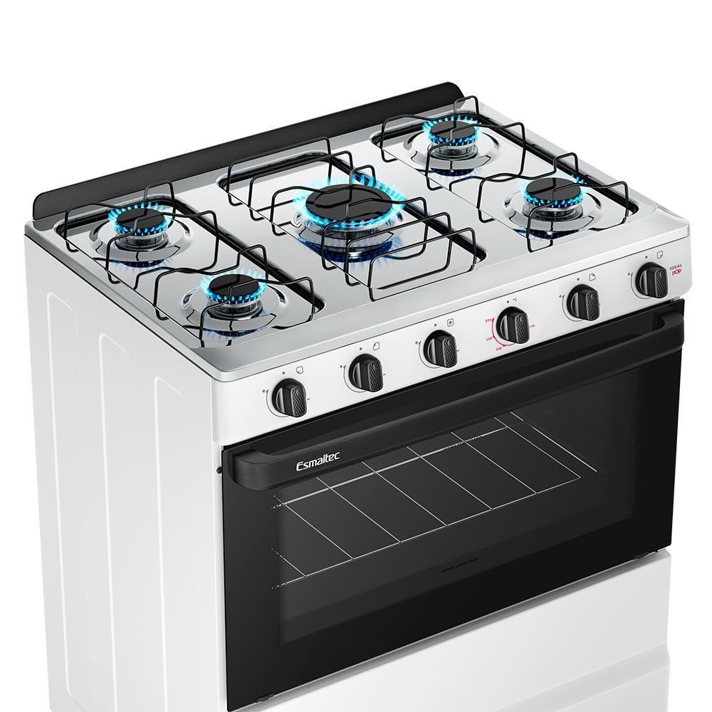 Fogão A Gás 5 Bocas Ideal Pop Branco Mesa Inox F5ISB Esmaltec - 5