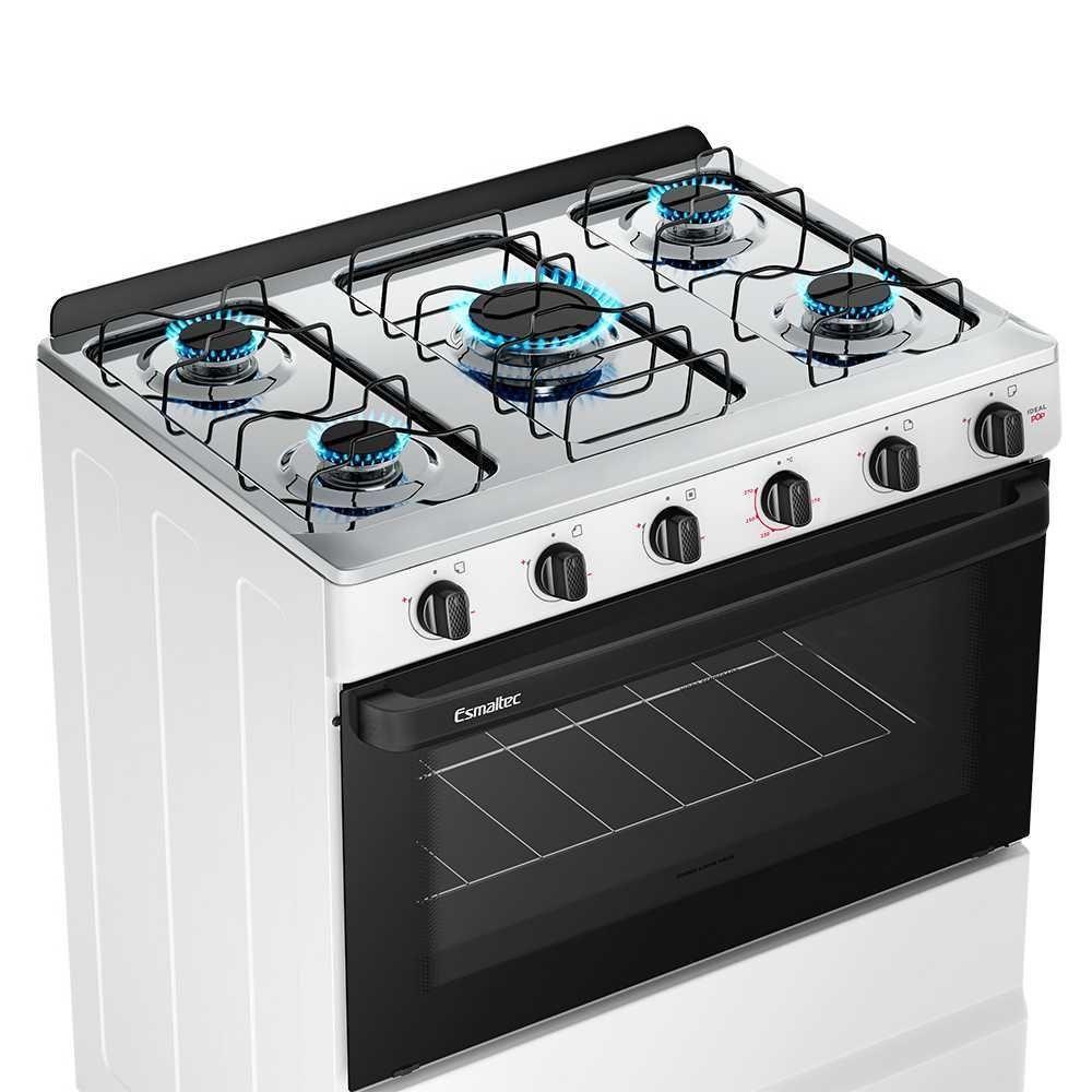 Fogão A Gás 5 Bocas Ideal Pop Branco Mesa Inox F5ISB Esmaltec - 6