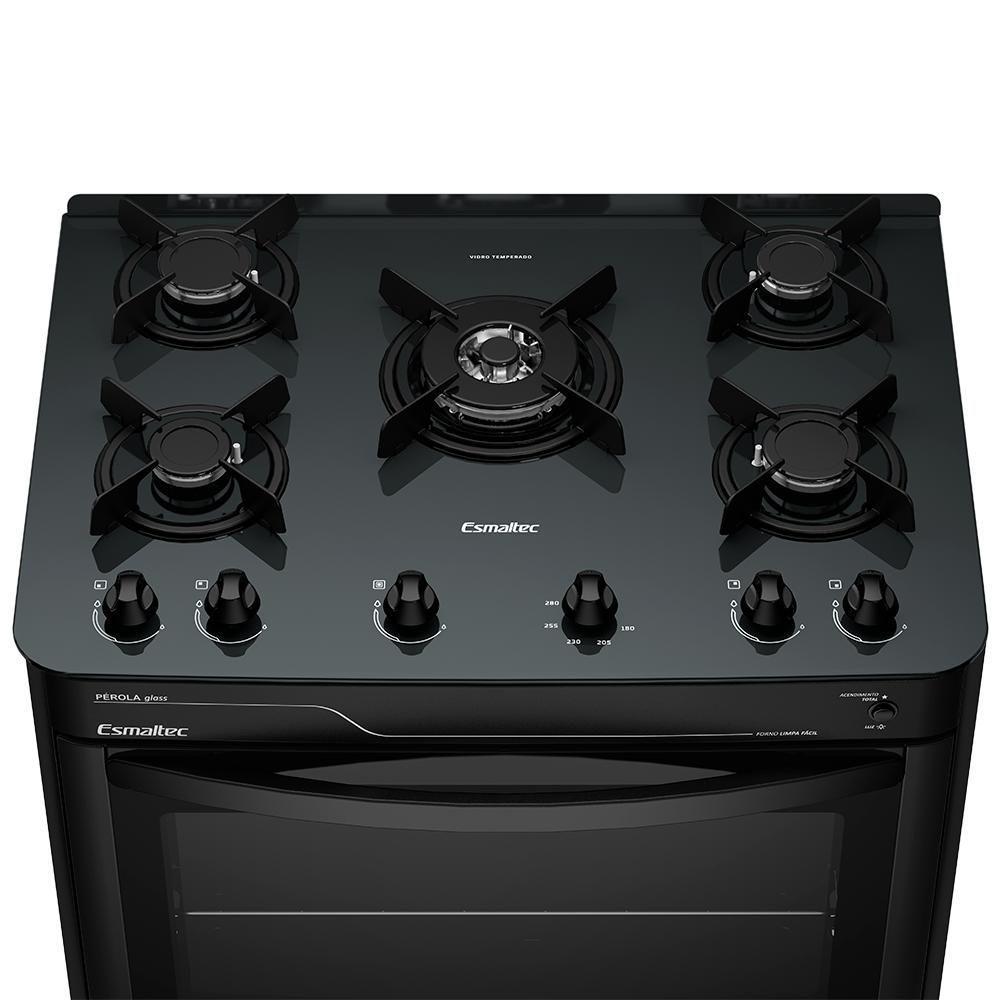 Fogão A Gás Mesa De Vidro Limpa Fácil E Acendimento Automático Esmaltec Pérola Glass 5 Bocas Preto Bivolt - 3