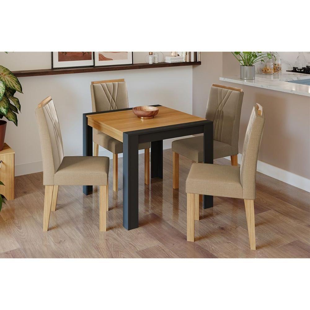 Conjunto Mesa Sala Jantar Grace Tampo Madeirado 90x90cm E 4 Cadeiras Nicole Savana Nature Suede Nude Bege Cimol - 1