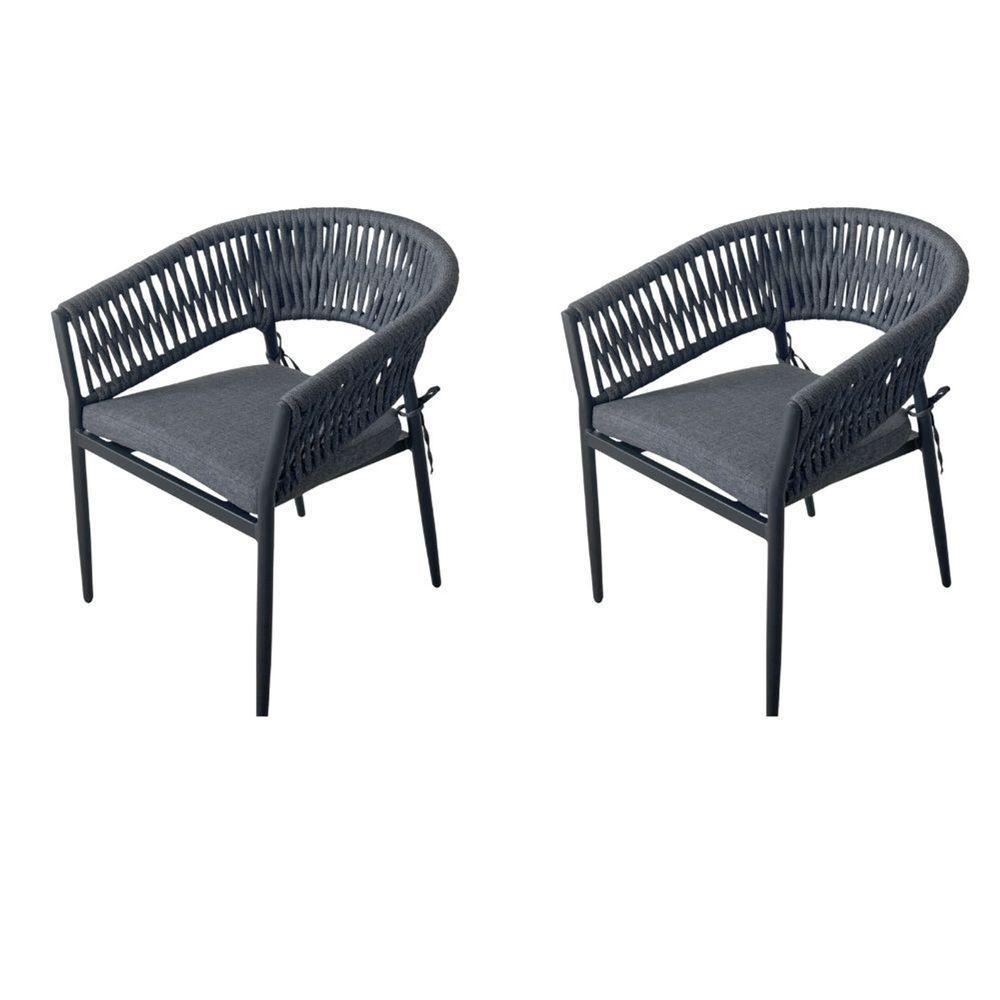 Kit 2 Cadeiras Ravello Caraíva Fratini Encosto Corda Náutica Assento Acquablock Base Alumínio Grafit - 1