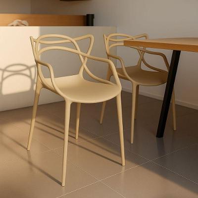 Kit 2 Cadeiras Leitura Empilhável Design Moderno Cor:nude