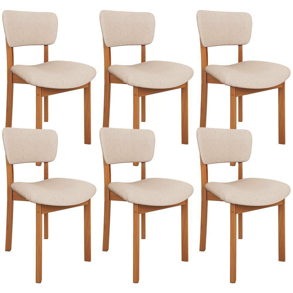 Kit 06 Cadeiras Para Sala De Jantar Cozinha Living Estofada Dara L02 Linho Bege - Lyam Decor - 1