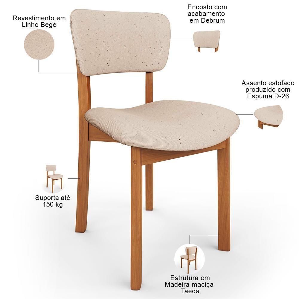 Kit 06 Cadeiras Para Sala De Jantar Cozinha Living Estofada Dara L02 Linho Bege - Lyam Decor - 4