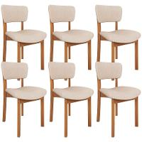 Kit 06 Cadeiras Para Sala De Jantar Cozinha Living Estofada Dara L02 Linho Bege - Lyam Decor - 1