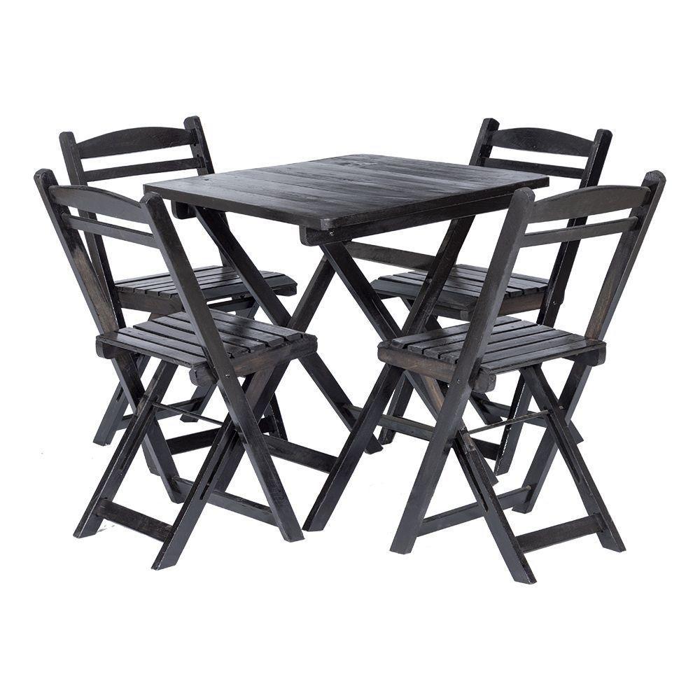 Conjunto Mesa Dobrável Com 4 Cadeiras 100% Madeira Maciça Ypê Preto - 1