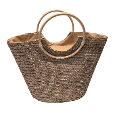 Bolsa Grande Cesta Alça Madeira Artesanal Praia Piscina Palha Escura