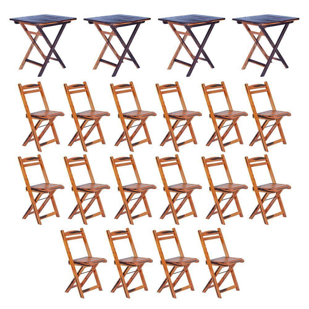 Conjunto 4 Mesas Dobráveis Com 16 Cadeiras 100% Madeira Maciça Ypê Cerejeira - 2