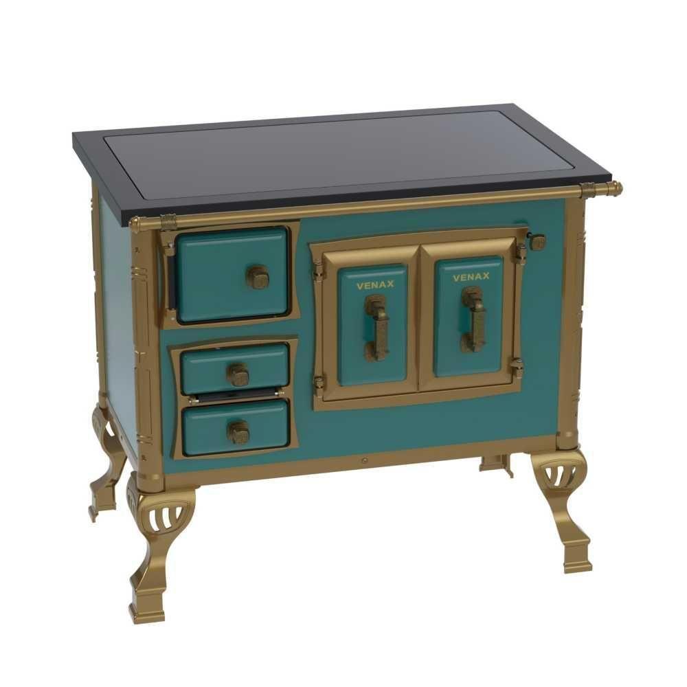 Fogão A Lenha N° 01 Colonial Turquesa Chapa Vitrocerâmica Saída Direita Sem Tampa - Venax - 1