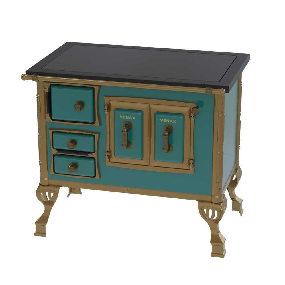 Fogão A Lenha N° 01 Colonial Turquesa Chapa Vitrocerâmica Saída Direita Sem Tampa - Venax - 3