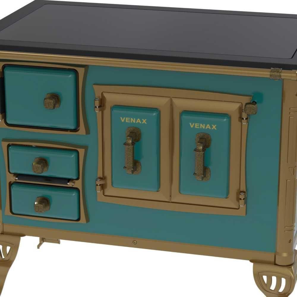 Fogão A Lenha N° 01 Colonial Turquesa Chapa Vitrocerâmica Saída Direita Sem Tampa - Venax - 5