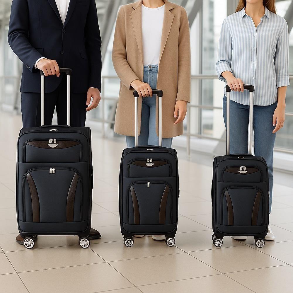 Kit Malas Viagem Rigidas 3 Peças Preta Expansivel 4 Rodas Giratorias 360º Cadeado Senha Bolso Frontal Tamanhos P M G - 3