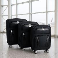 Kit Malas Viagem Rigidas 3 Peças Preta Expansivel 4 Rodas Giratorias 360º Cadeado Senha Bolso Frontal Tamanhos P M G - 2