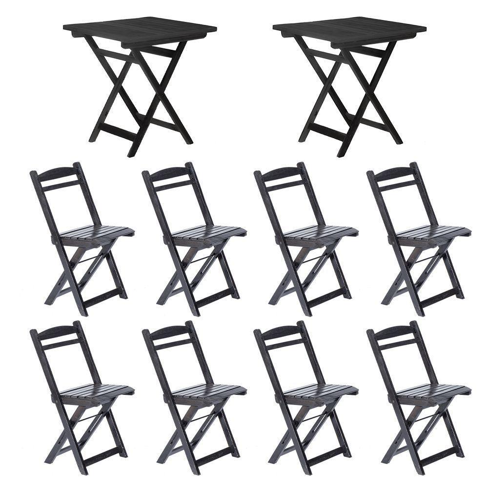 Kit 2 Mesas Dobráveis Com 8 Cadeiras 100% Madeira Maciça Ypê Preto - 2