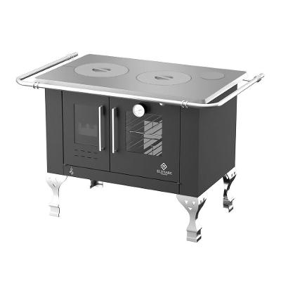 Fogão a Lenha 4 Bocas com Forno 40L Elevare Industrial Elegance Chefe N°01 Direito Preto