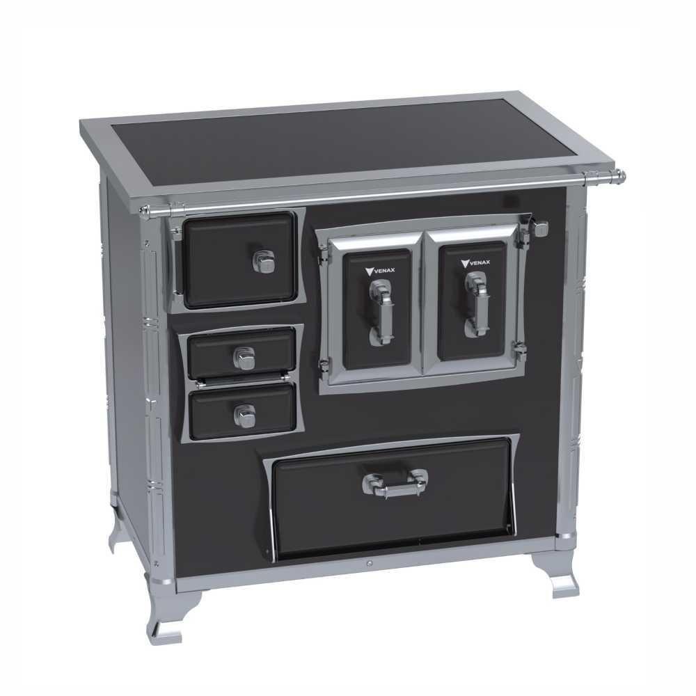 Fogão A Lenha N° 01 Venax Século Xviii Gii Premium Preto Gab. Chapa Vitrocerâmica Saída Direita Sem Tampa - 1