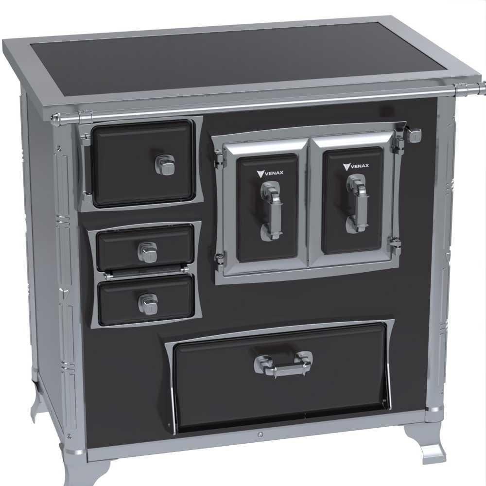 Fogão A Lenha N° 01 Venax Século Xviii Gii Premium Preto Gab. Chapa Vitrocerâmica Saída Direita Sem Tampa - 3