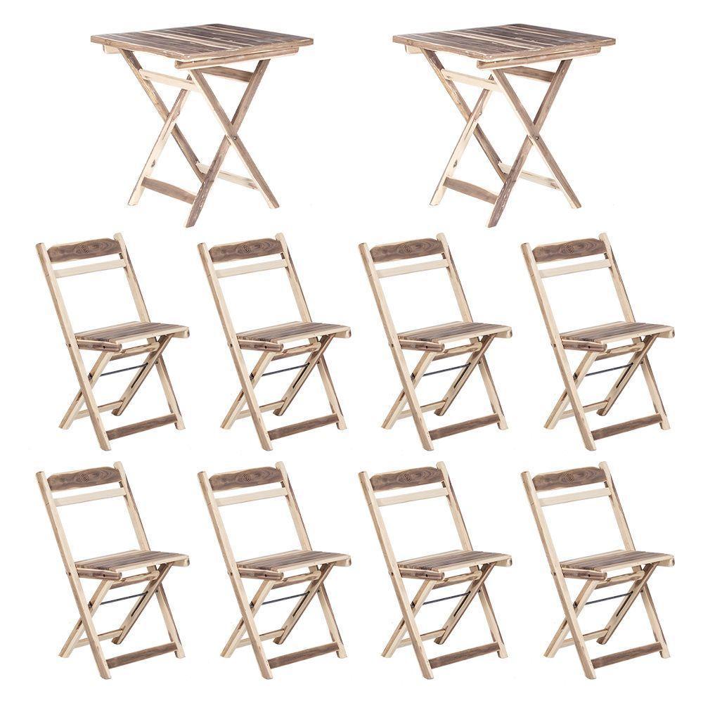 Conjunto 2 Mesas Dobráveis Com 8 Cadeiras 100% Madeira Maciça Ypê Natural - 2