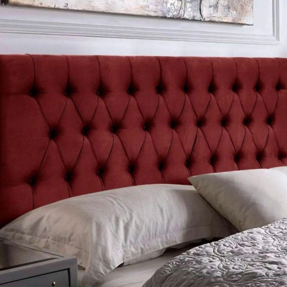 Kit Painel Cabeceira Com Bau Calçadeira Dubai 1,38m Para Cama Casal Suede Vermelho - Aurora Line - 3