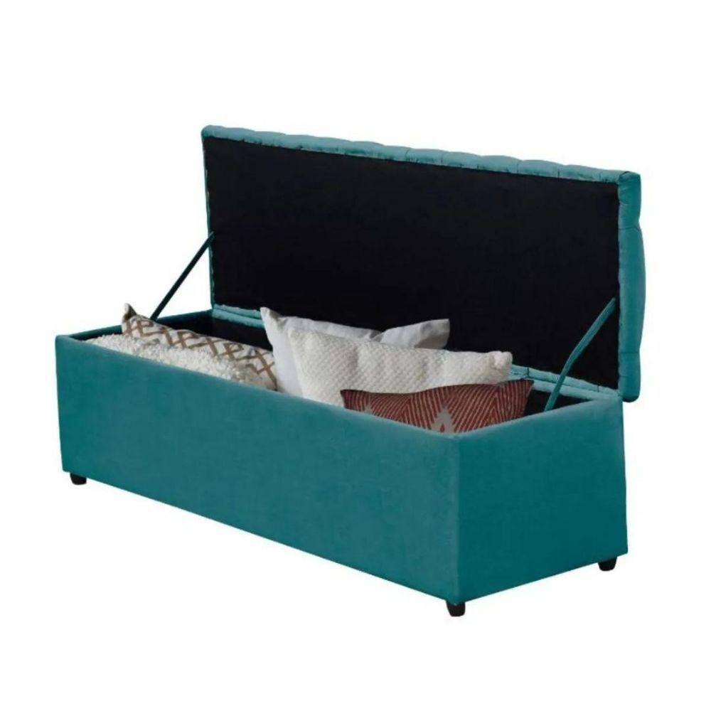 Kit Painel Cabeceira Com Bau Calçadeira Dubai 1,38m Para Cama Casal Suede Azul Tifany - Aurora Line - 4