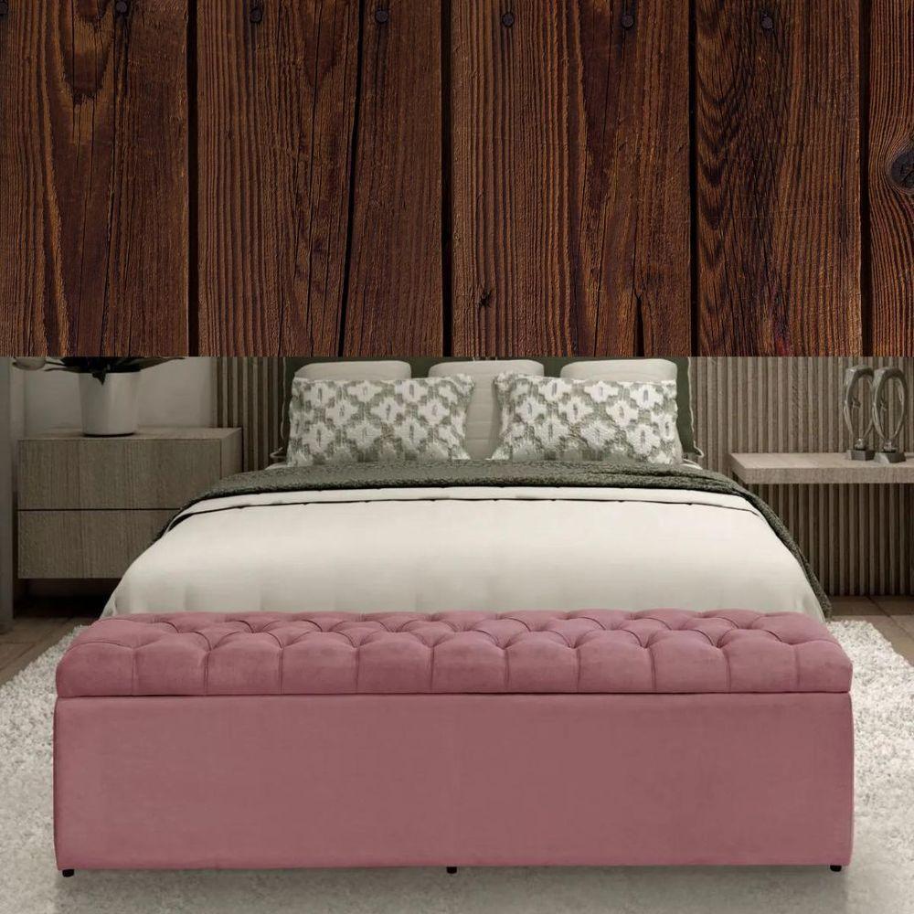 Calçadeira Recamier Com Baú Sapateira Dubai 1,28 M Viúva Solteirão Quarto Veludo Rosa - Aurora Line - 2