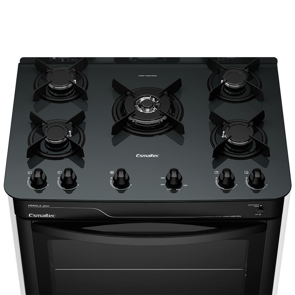 Fogão A Gás Mesa De Vidro Limpa Fácil E Acendimento Automático Esmaltec Pérola Glass 5 Bocas Branco Bivolt - 2
