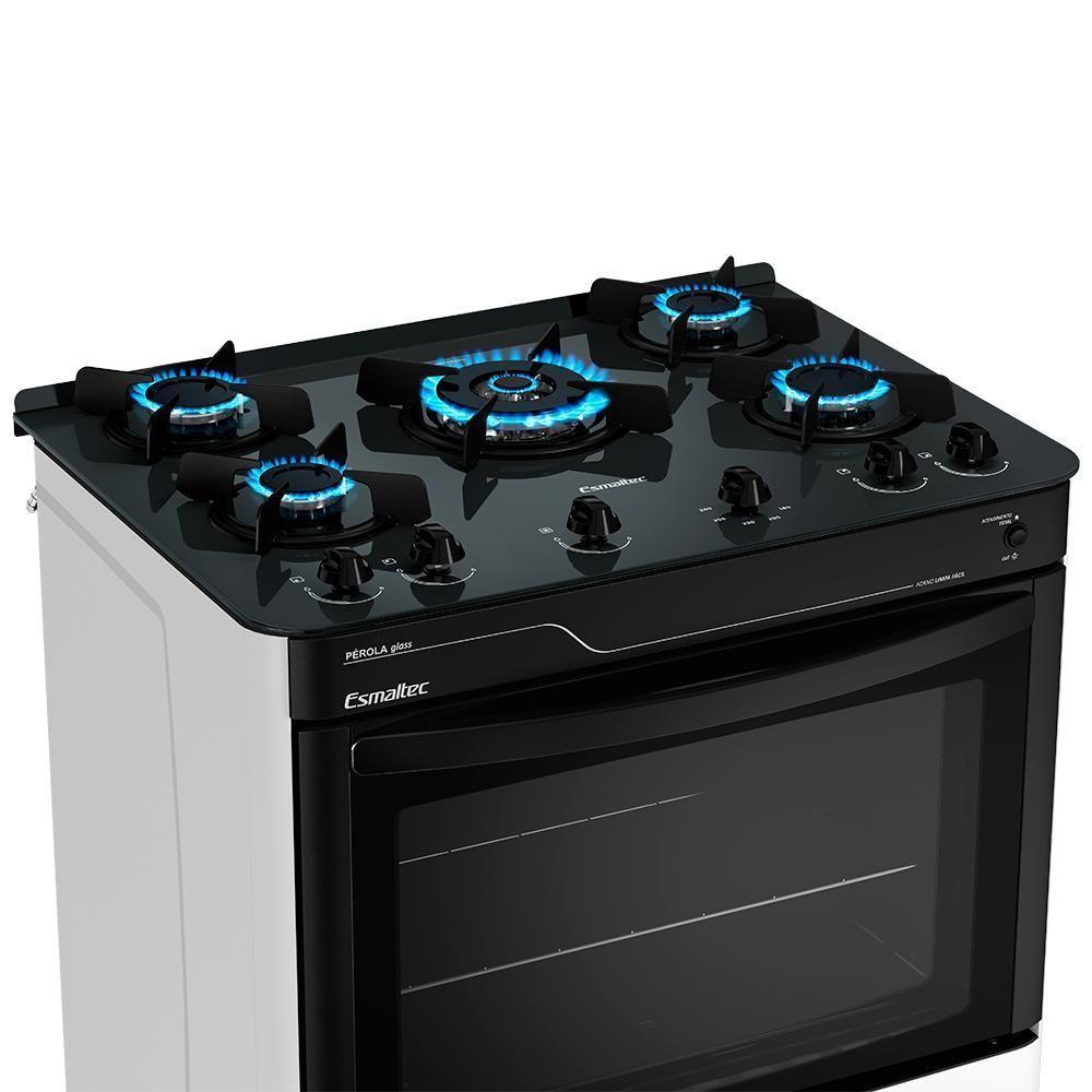 Fogão A Gás Mesa De Vidro Limpa Fácil E Acendimento Automático Esmaltec Pérola Glass 5 Bocas Branco Bivolt - 3