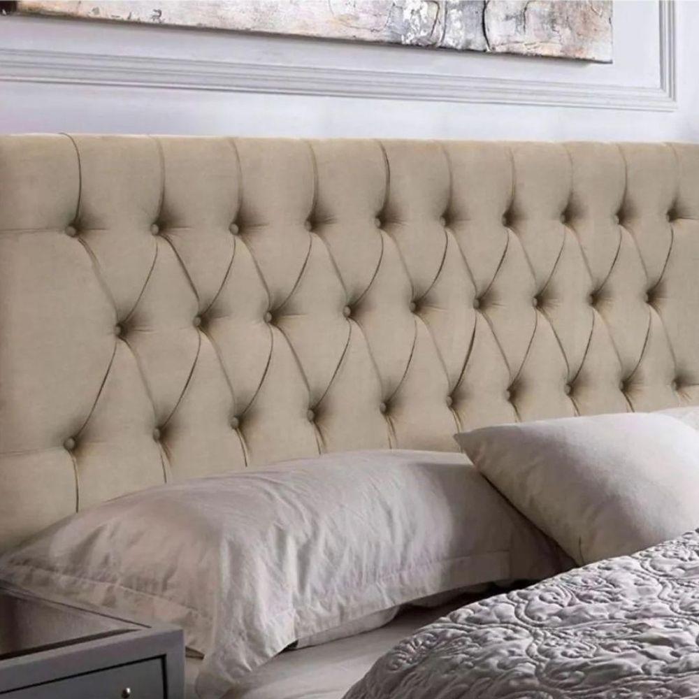 Kit Painel Cabeceira Com Bau Calçadeira Dubai 1,58m Para Cama Queen Size Suede Bege - Aurora Line - 3