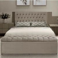 Kit Painel Cabeceira Com Bau Calçadeira Dubai 1,58m Para Cama Queen Size Suede Bege - Aurora Line - 2