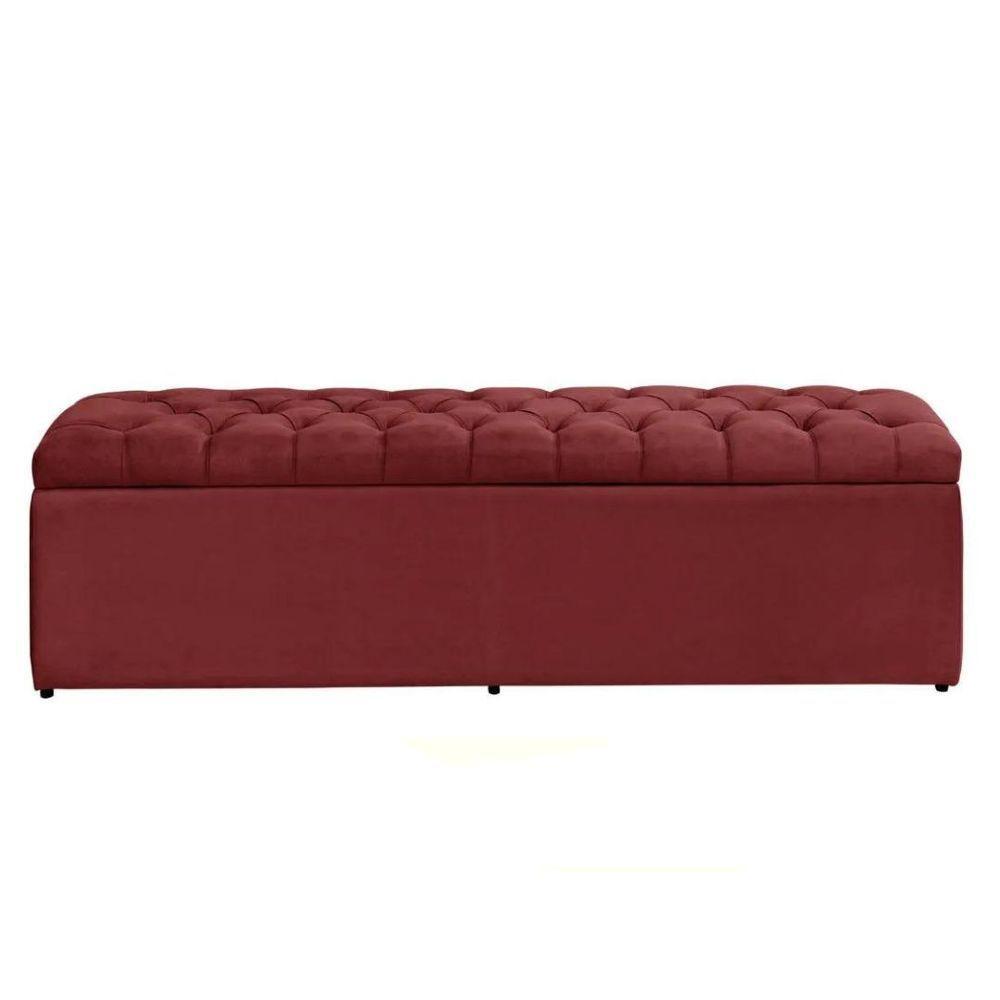 Calçadeira Recamier Com Baú Sapateira Dubai 1 Metro Solteiro Quarto Suede Vermelho - Aurora Line - 1