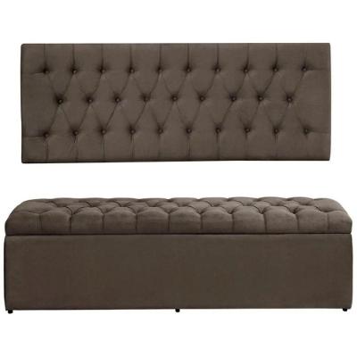 Kit Painel Cabeceira Com Bau Calçadeira Dubai 1 Metro Para Cama Solteiro Suede Marrom - Aurora Line