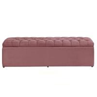 Calçadeira Recamier Com Baú Sapateira Dubai 1,38 M Casal Quarto Veludo Rosa - Aurora Line - 1