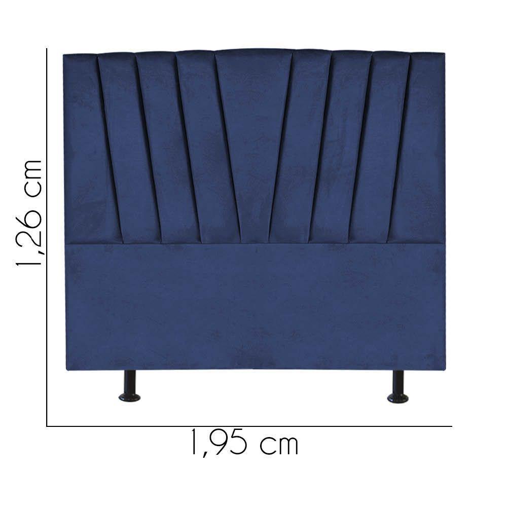 Cabeceira Estofada Bélgica 195cm King Size Para Cama Colchão Box Quarto Suede Azul Marinho - Aurora Line - 3