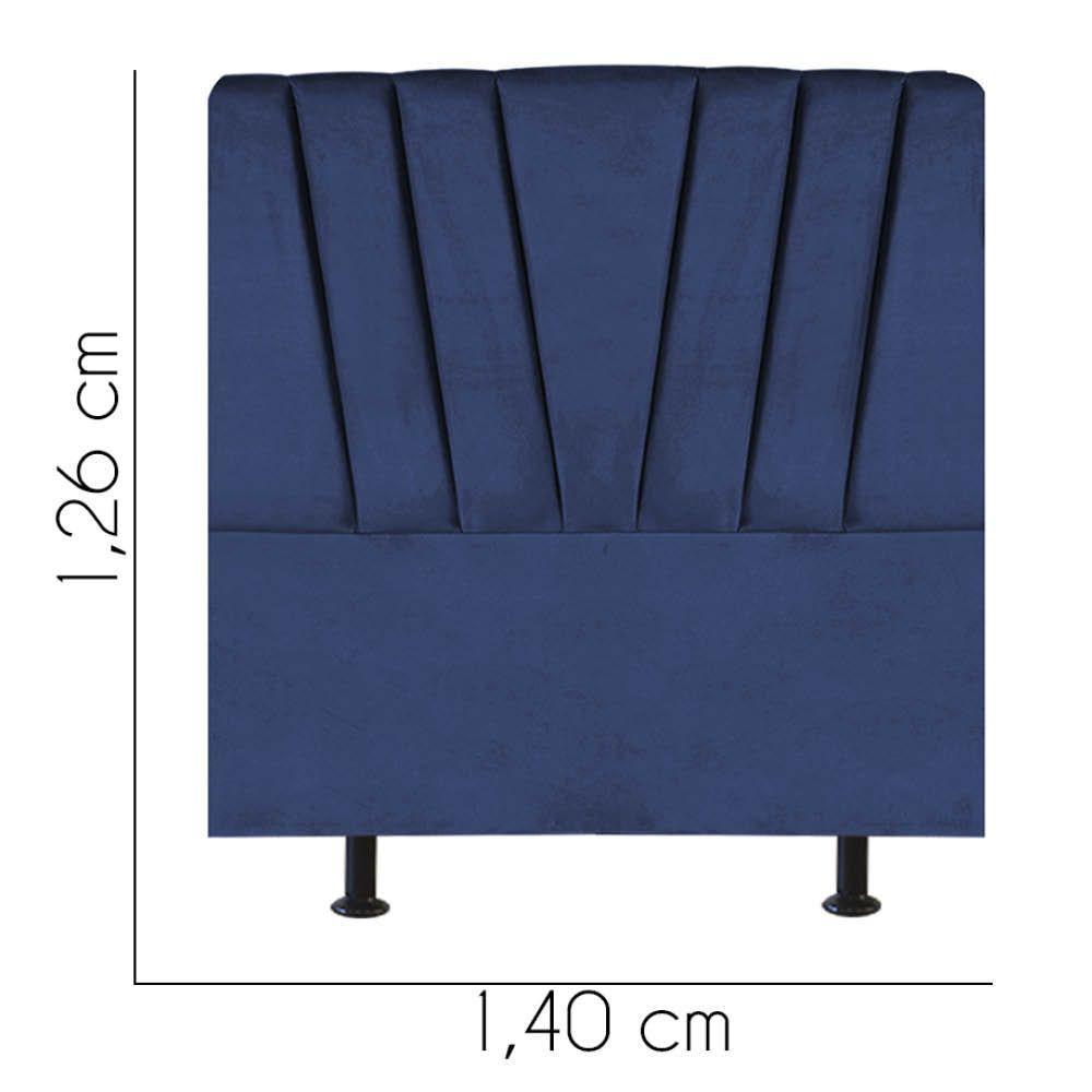Cabeceira Estofada Bélgica 140cm Casal Para Cama Colchão Box Quarto Suede Azul Marinho - Aurora Line - 3