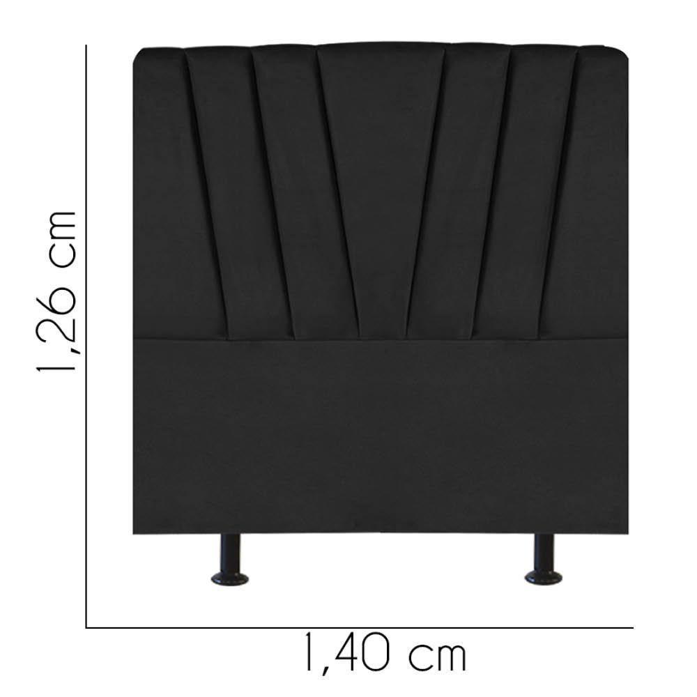 Cabeceira Estofada Bélgica 140cm Casal Para Cama Colchão Box Quarto Corino Preto - Aurora Line - 3