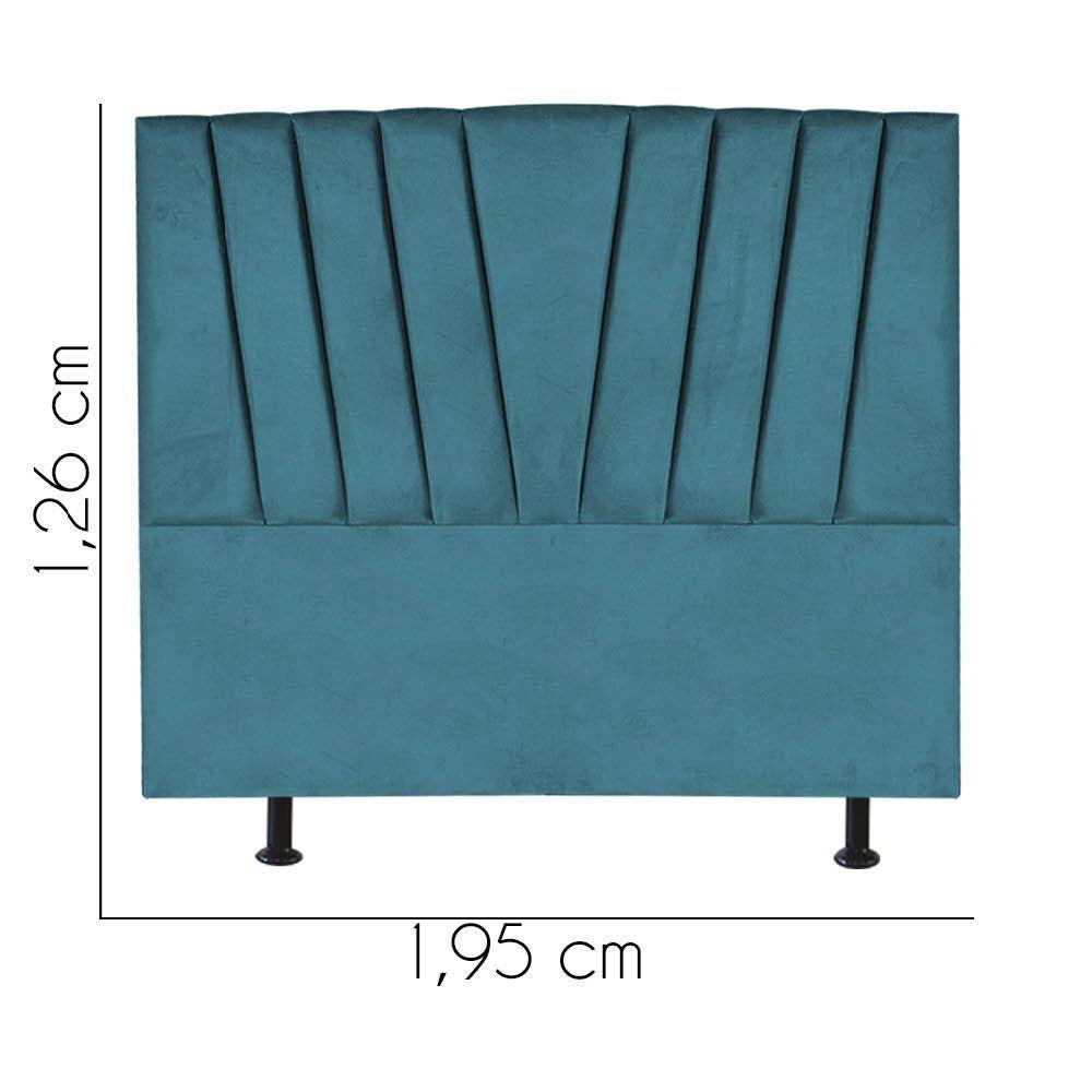 Cabeceira Estofada Bélgica 195cm King Size Para Cama Colchão Box Quarto Suede Azul Turquesa - Aurora Line - 3