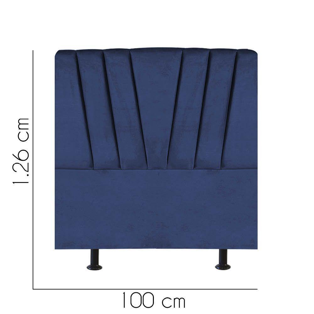 Cabeceira Estofada Bélgica 100cm Solteiro Para Cama Colchão Box Quarto Suede Azul Marinho - Aurora Line - 2
