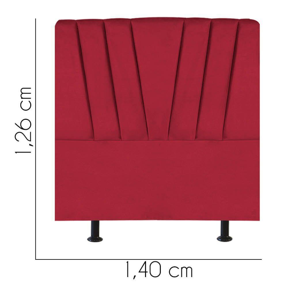 Cabeceira Estofada Bélgica 140cm Casal Para Cama Colchão Box Quarto Suede Vermelho - Aurora Line - 3