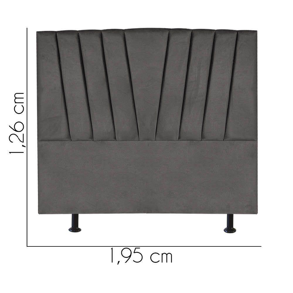 Cabeceira Estofada Bélgica 195cm King Size Para Cama Colchão Box Quarto Suede Cinza Escuro Grafite - Aurora Line - 3
