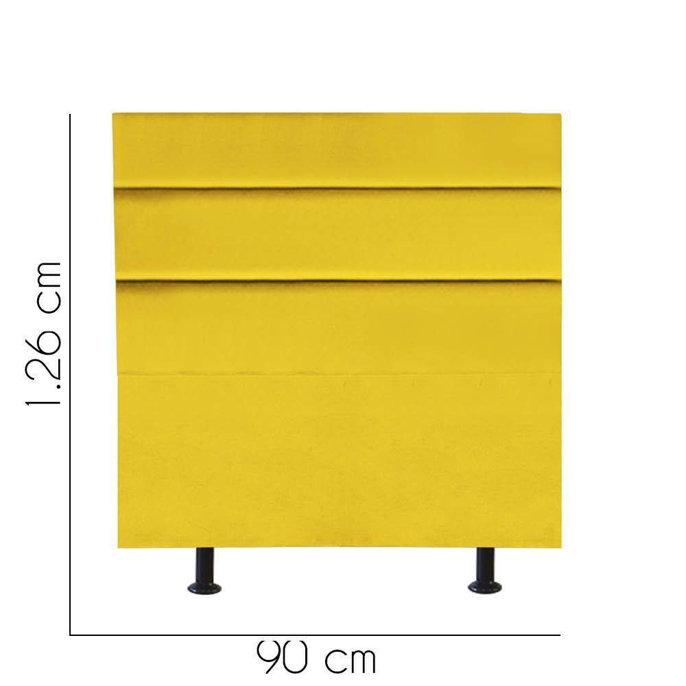Cabeceira Estofada Argentina 90cm Solteiro Para Cama Colchão Box Quarto Corino Amarelo - Aurora Line - 2