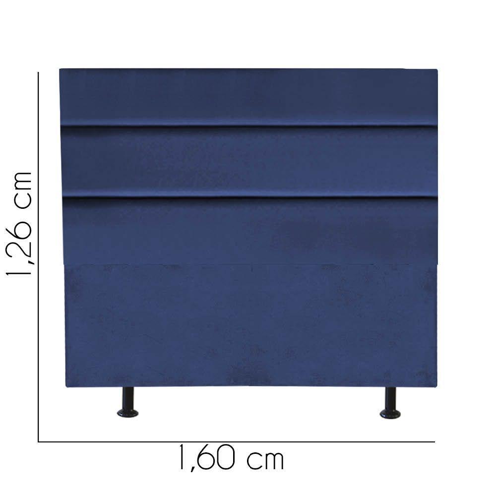Cabeceira Estofada Argentina 160cm Queen Size Para Cama Colchão Box Quarto Suede Azul Marinho - Aurora Line - 3