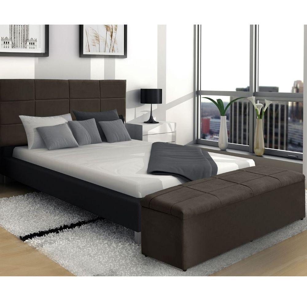 Kit Cabeceira E Bau 1,58m Para Cama Queen Size Estofado Larissa Suede Marrom - Aurora Line - 2